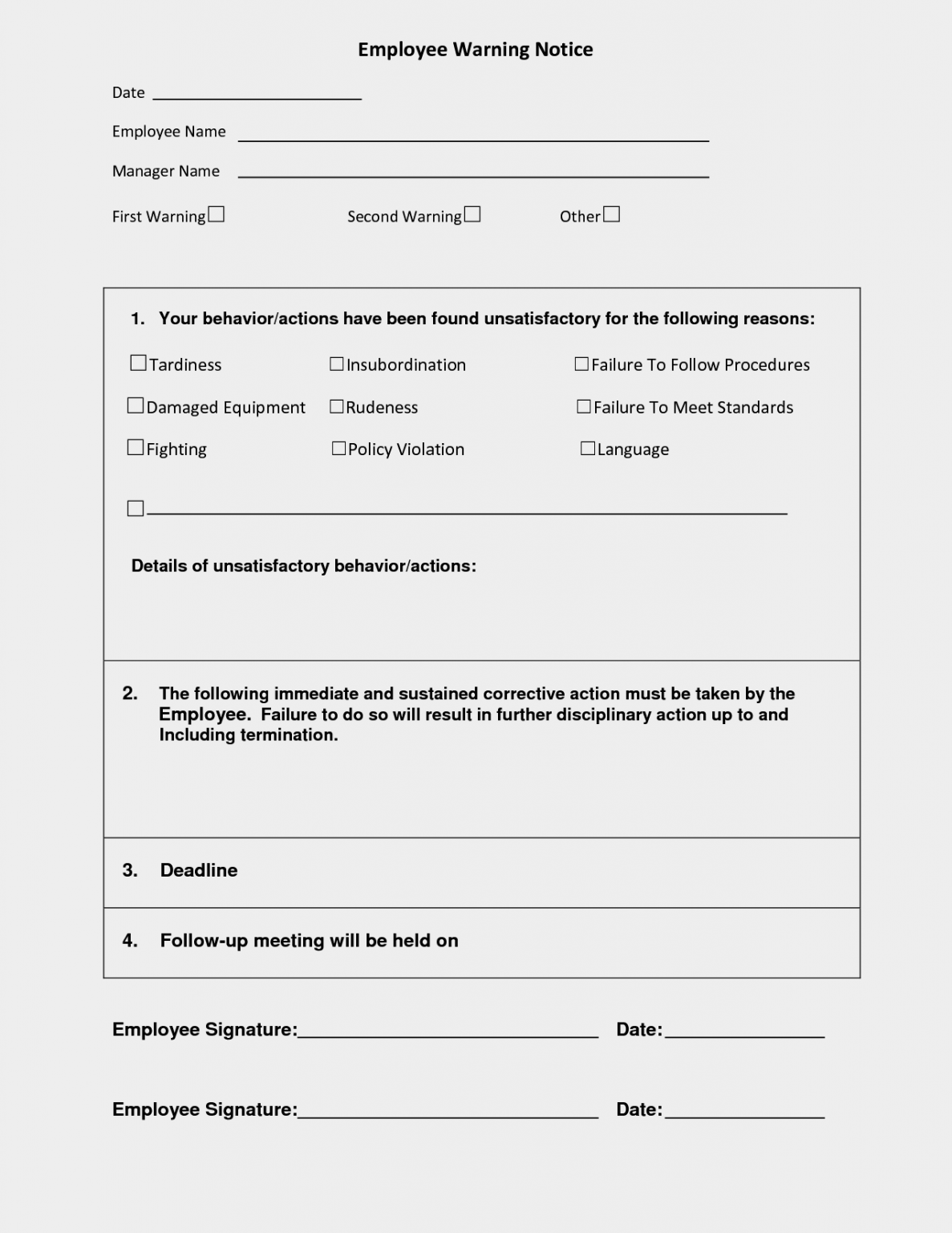 √ Free Printable Employee Warning Form