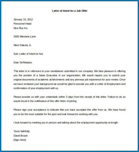 √ Free Printable Employment Letter Of Intent Template