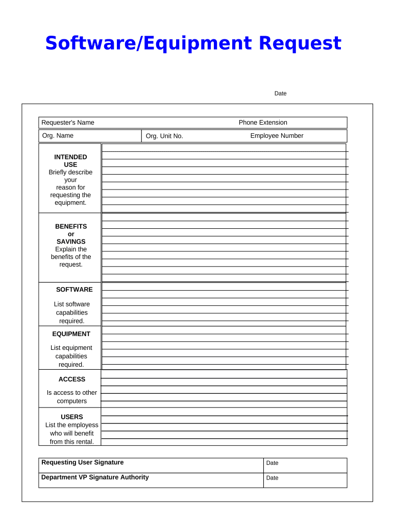 Sample of Equipment Request Log Template