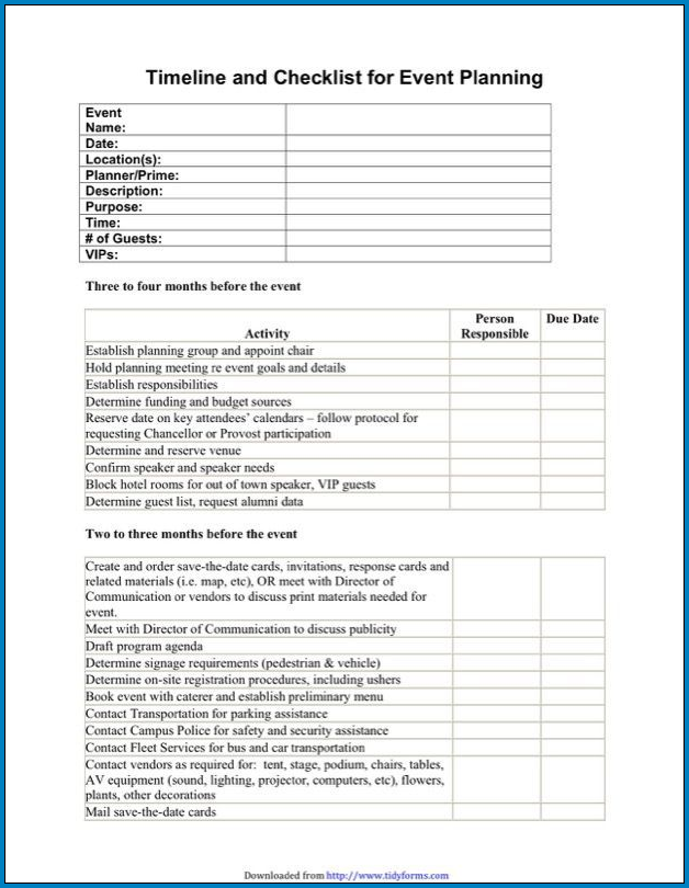 Sample of Event Planner Template