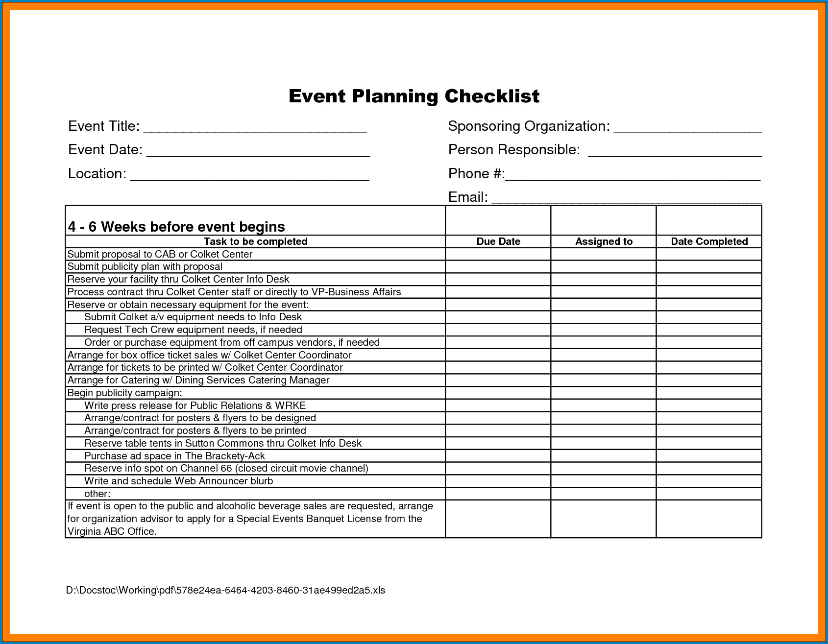 Sample of Event Planning Template