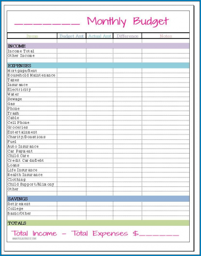 √ Free Printable Excel Budget Template Monthly