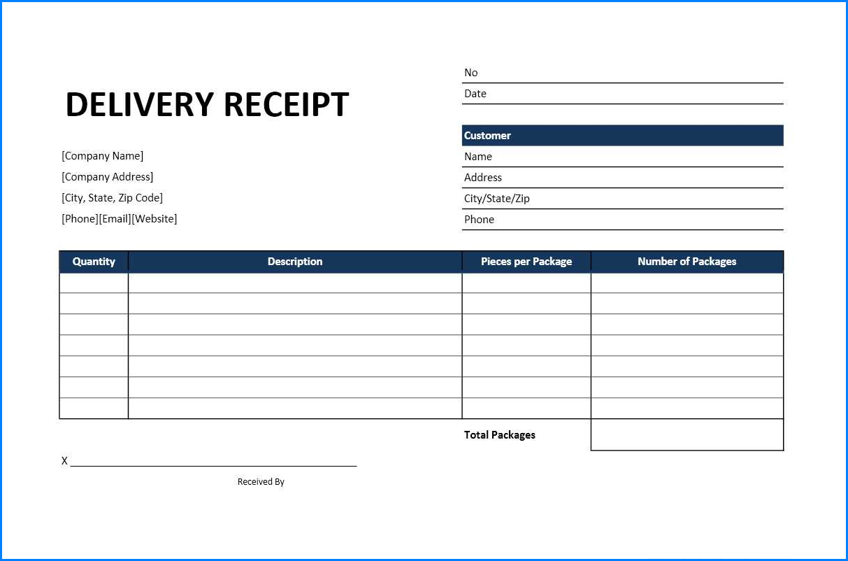 Sample of Excel Receipt Template