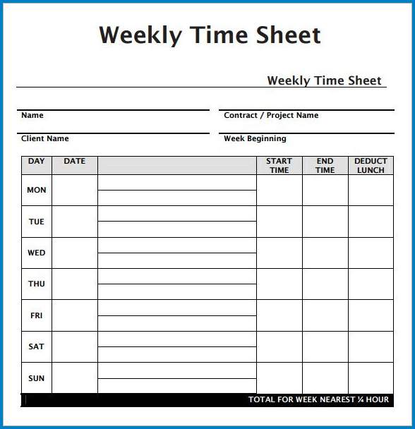 Sample of Excel Timesheet Template With Formulas