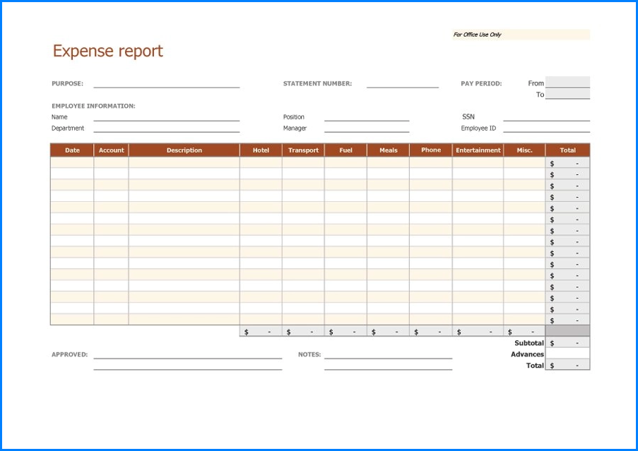 Sample of Expense Report Form