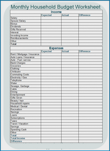 √ Free Printable Family Budget Template