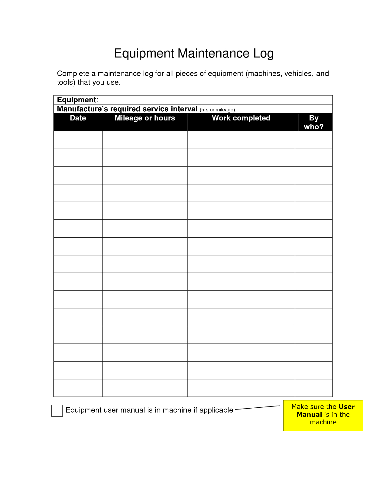 Farm Equipment Maintenance Log Spreadsheet within Maintenance Report Form Free Templates In Pdf Word Excel Download