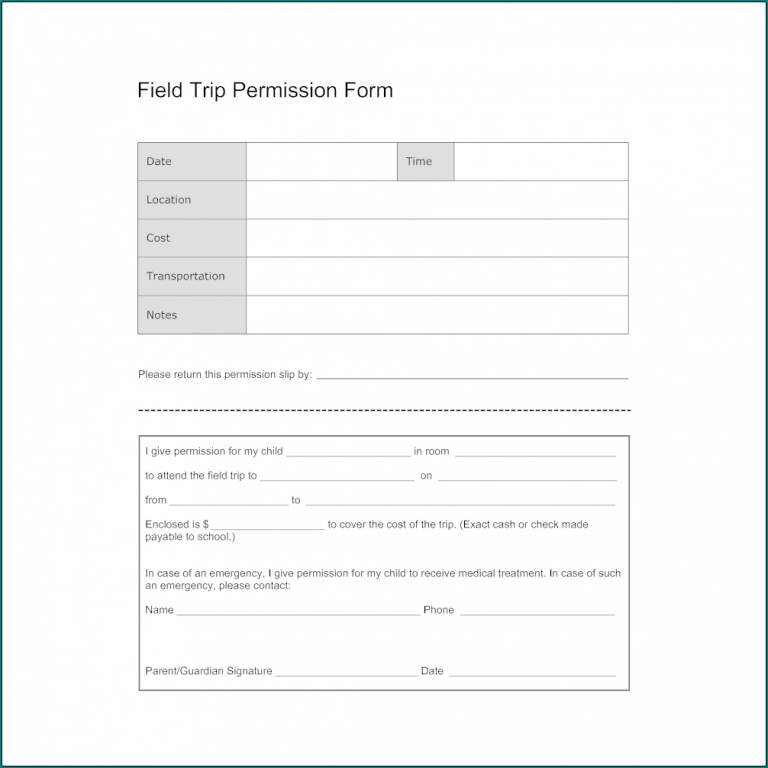 Sample of Field Trip Permission Form