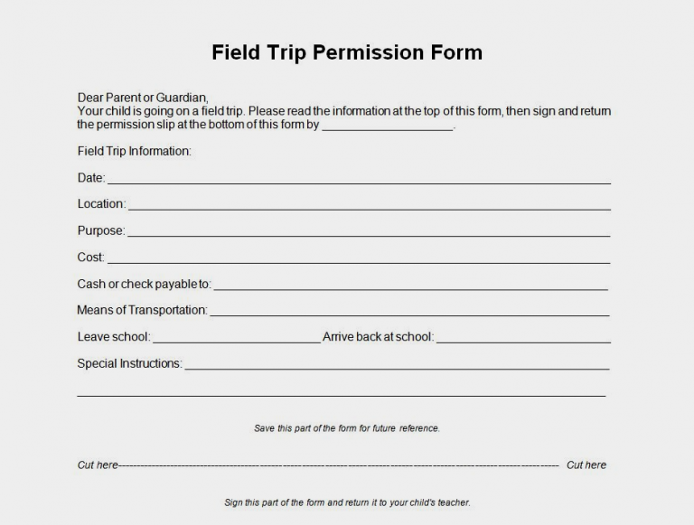 √ Free Printable Field Trip Permission Slip Template