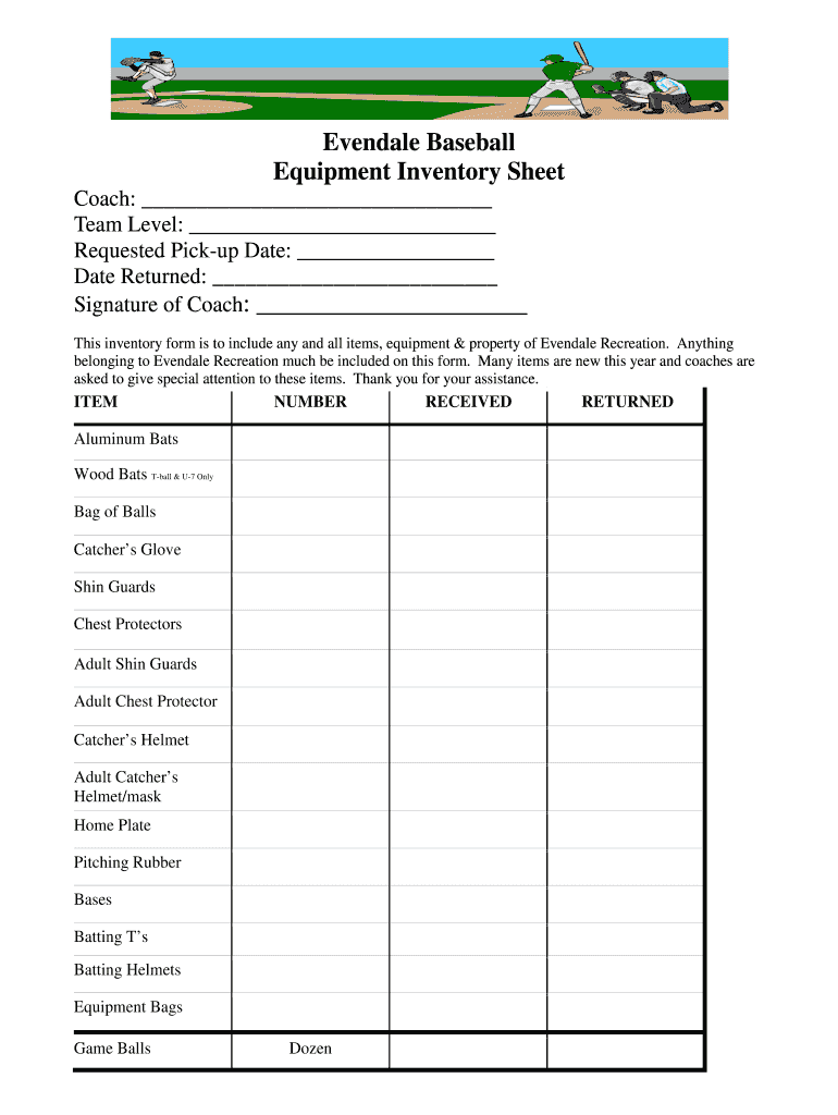 Sample of Football Equipment Sign out Sheet Template