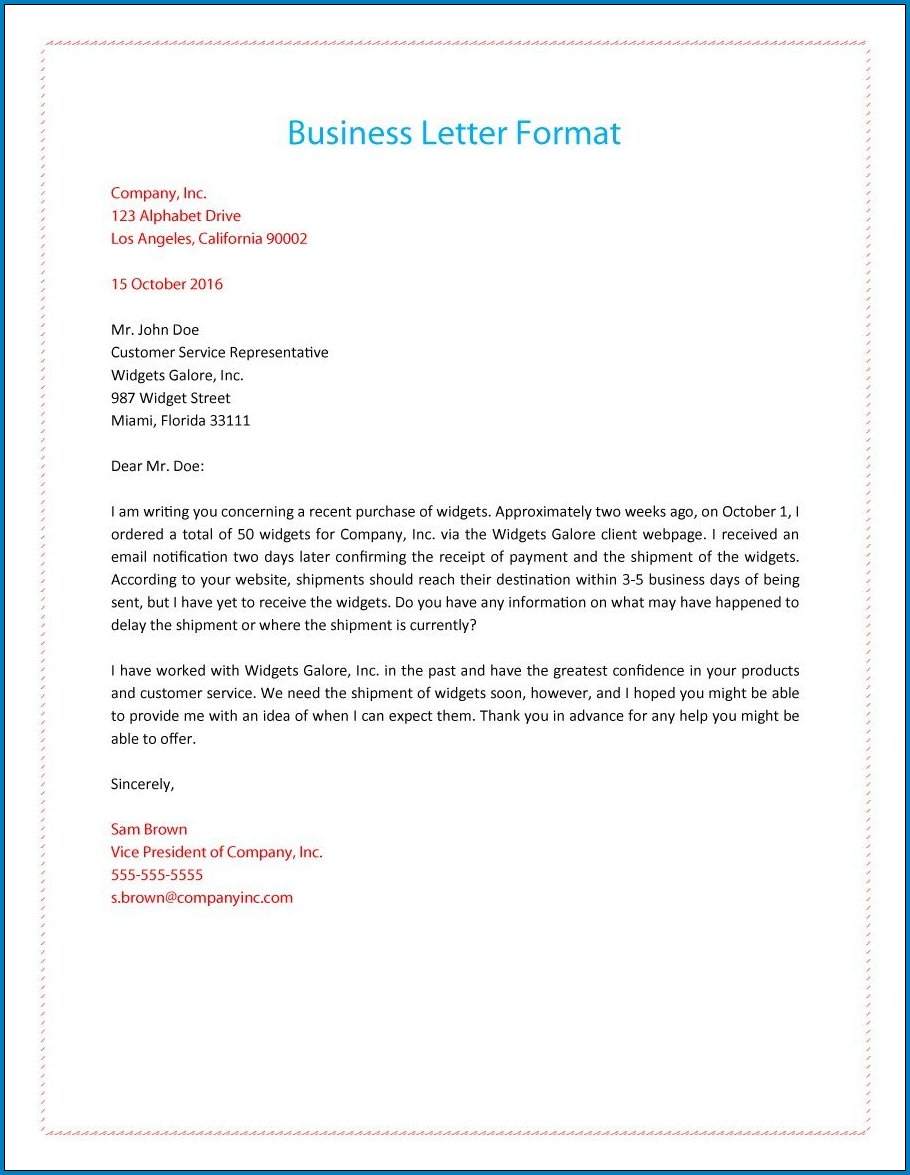 Sample of Formal Business Letter Template