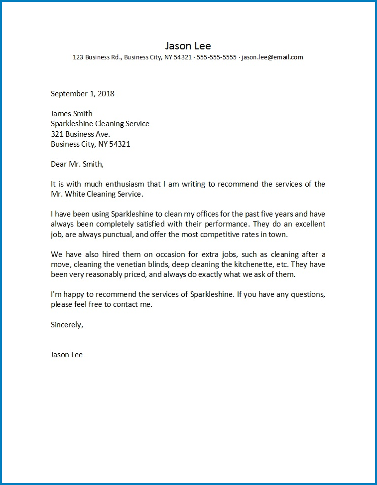 Sample of General Letter Of Recommendation Template