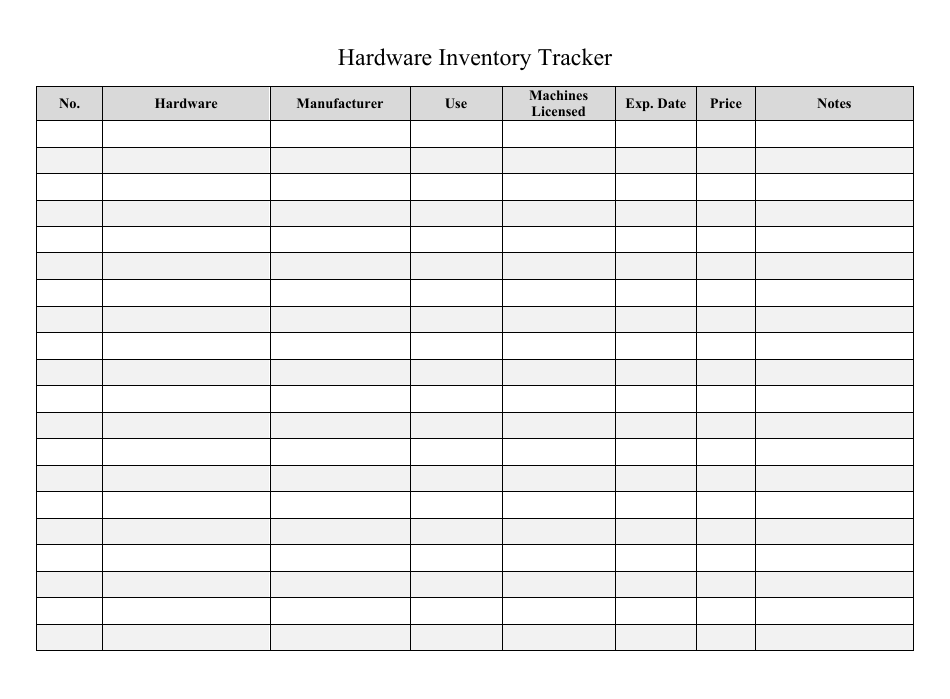 Sample of Hardware Log Sheet Template