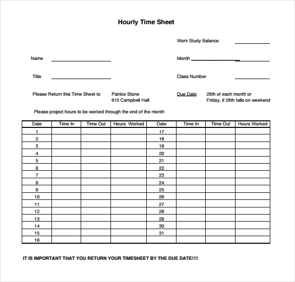 Sample of Hour Timesheet Template