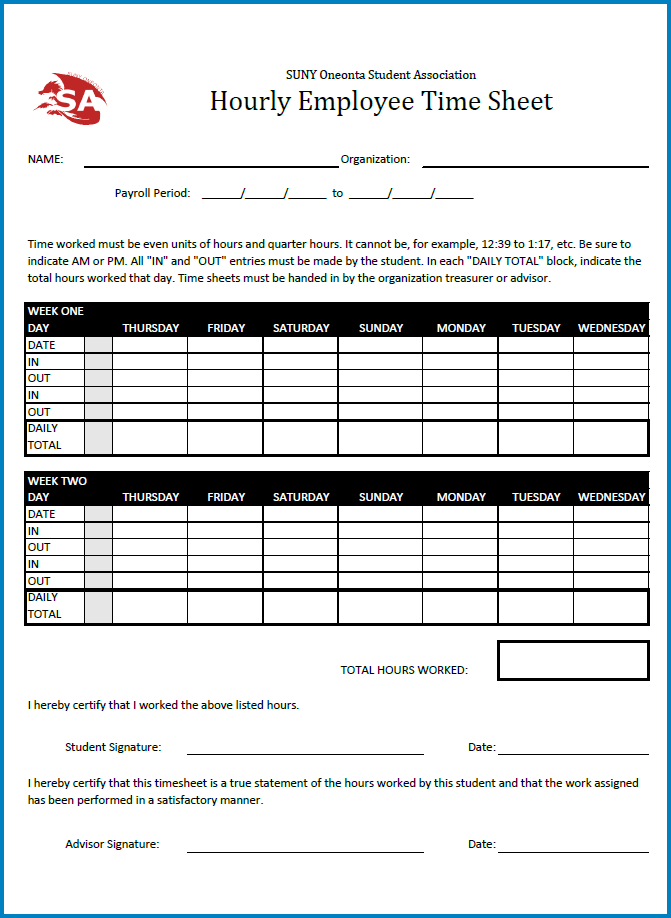 Sample of Hourly Timesheet Template