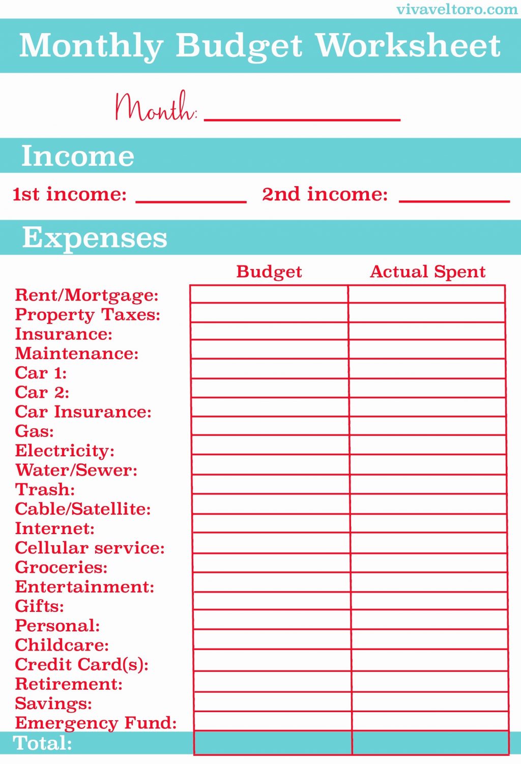 Sample of Household Budget Template