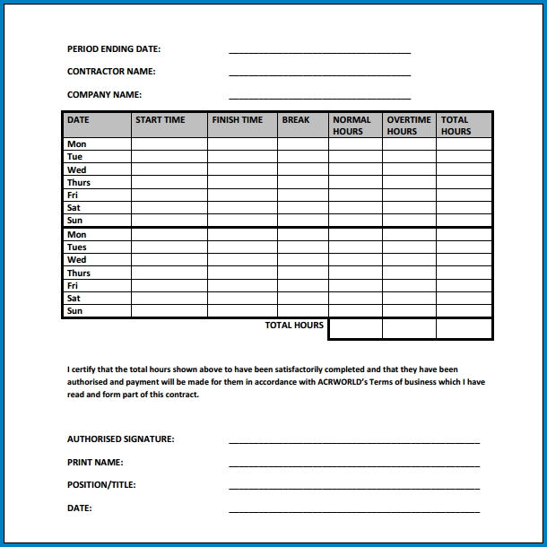 Sample of Independent Contractor Timesheet Template