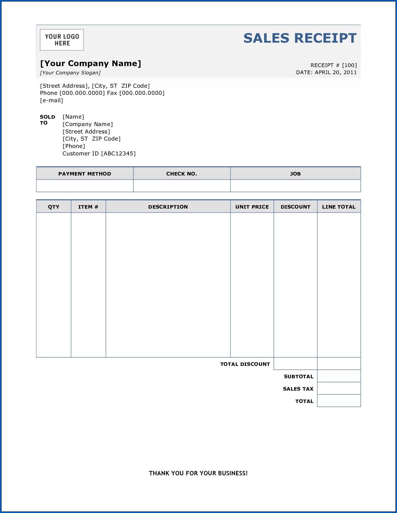 Sample of Invoice Receipt Template