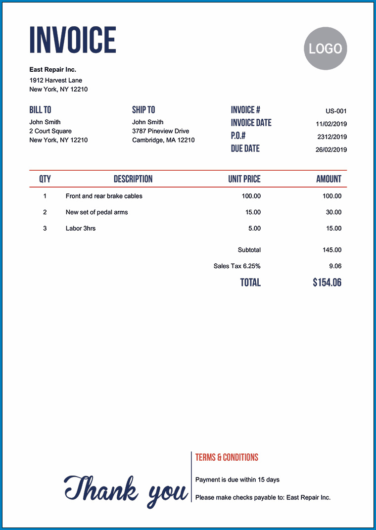 Sample of Invoices For Business