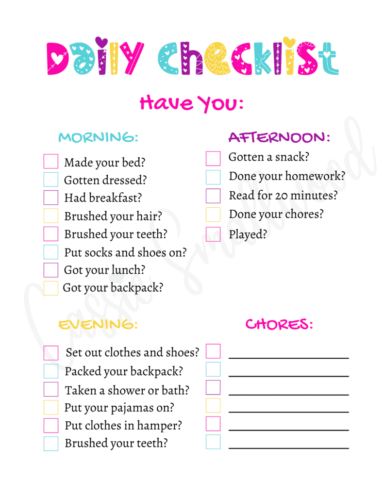 Sample of Kid's Daily Activity Checklist Template