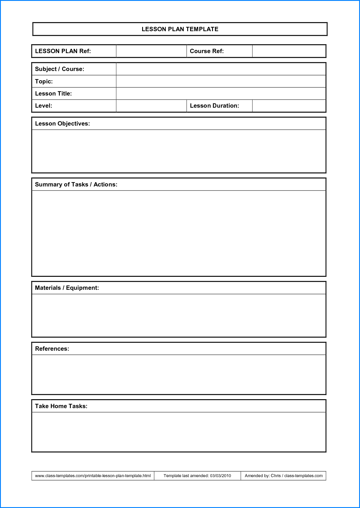 Sample of Lesson Plan Template