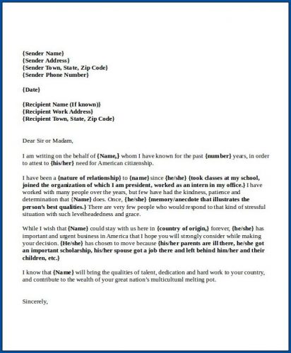 √ Free Printable Letter Of Recommendation For Immigration