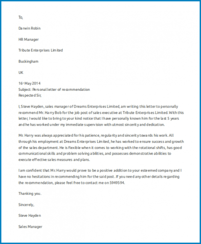 √ Free Printable Letter Of Recommendation Work