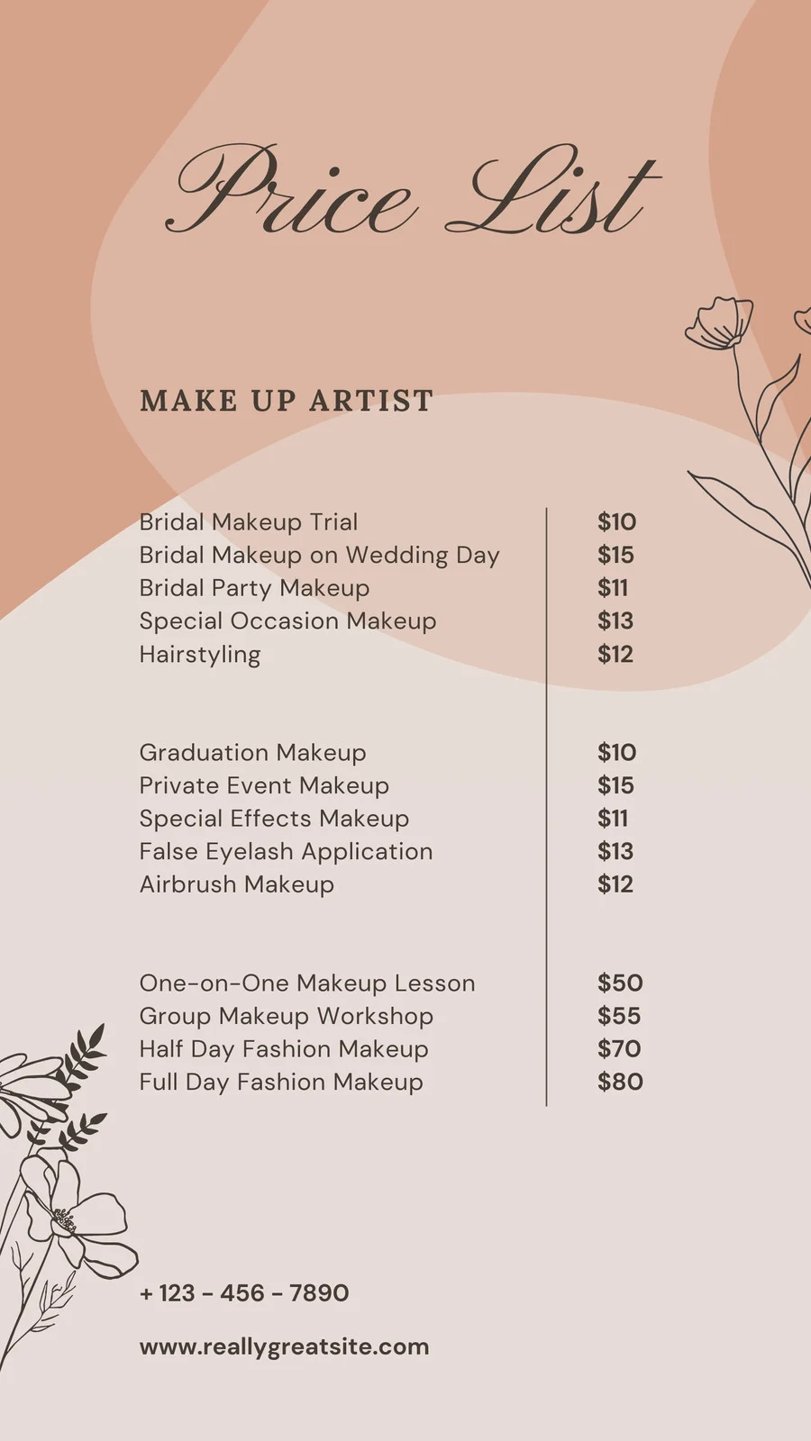 Sample of Makeup Price List Template