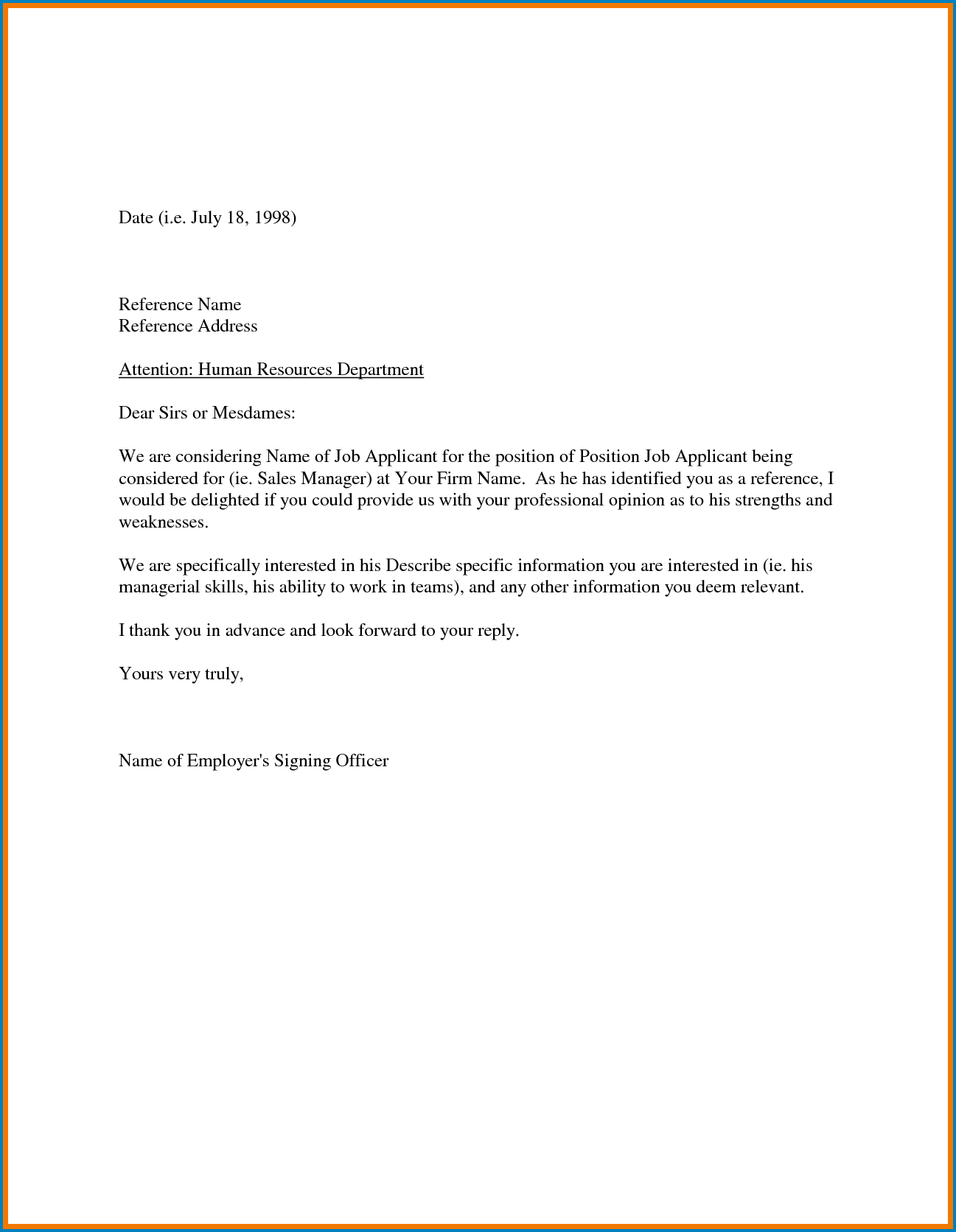 Sample of Manager Letter Of Recommendation Template