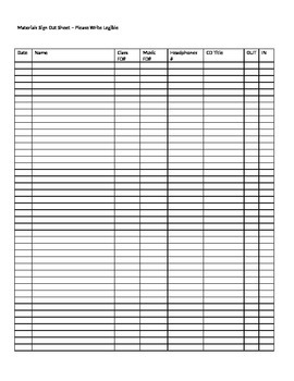 Sample of Material Sign out Sheet Template