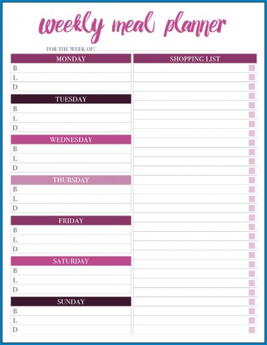 √ Free Printable Meal Plan Template Excel