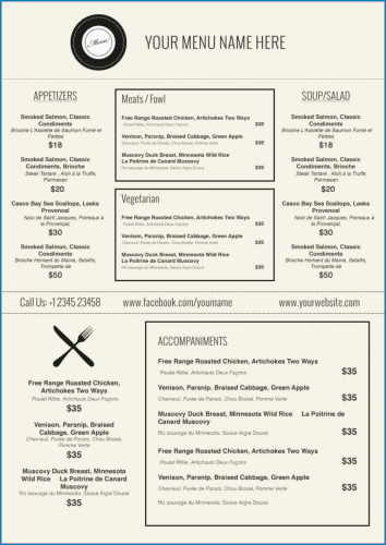 √ Free Printable Menu Template Word