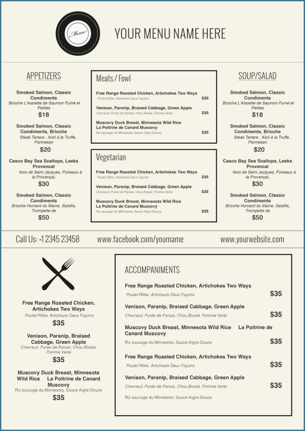 Sample of Menu Template Word