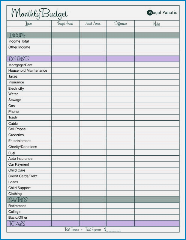 Sample of Monthly Budget Template