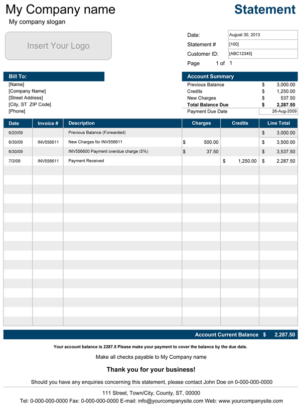 Sample of Monthly Statement of Account Template