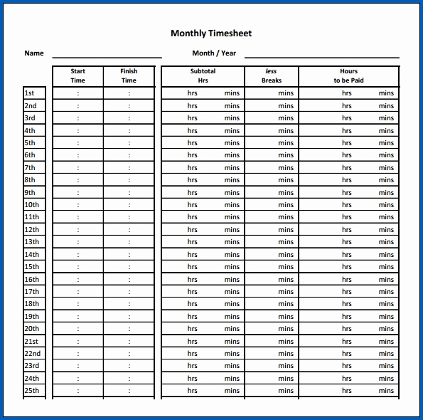 Sample of Monthly Timesheet PDF