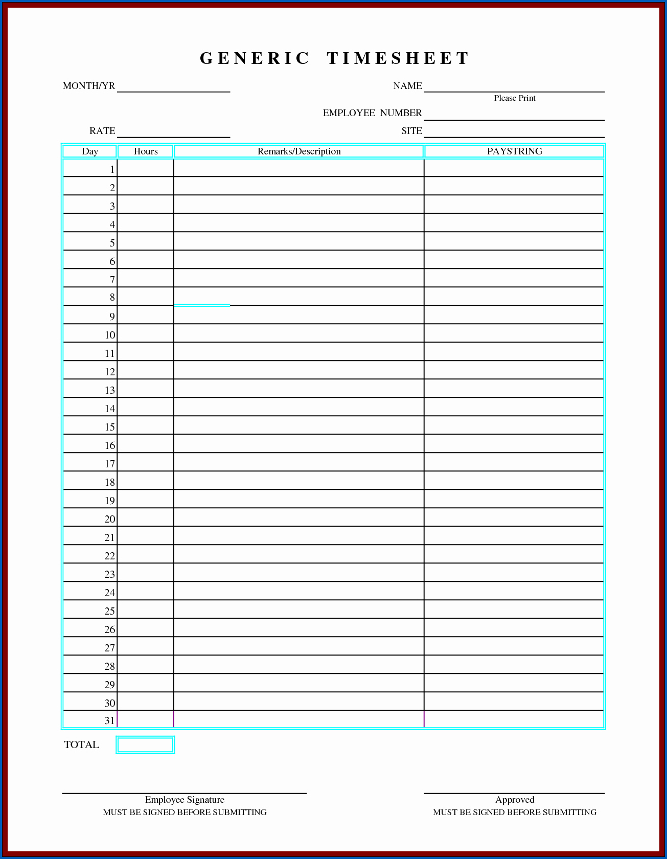 Sample of Monthly Timesheet Template Word