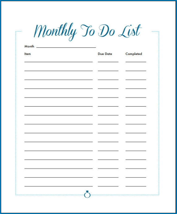 Sample of Monthly To Do List Template