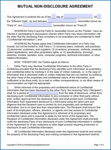 √ Free Printable Mutual Agreement Between Two Parties 3116