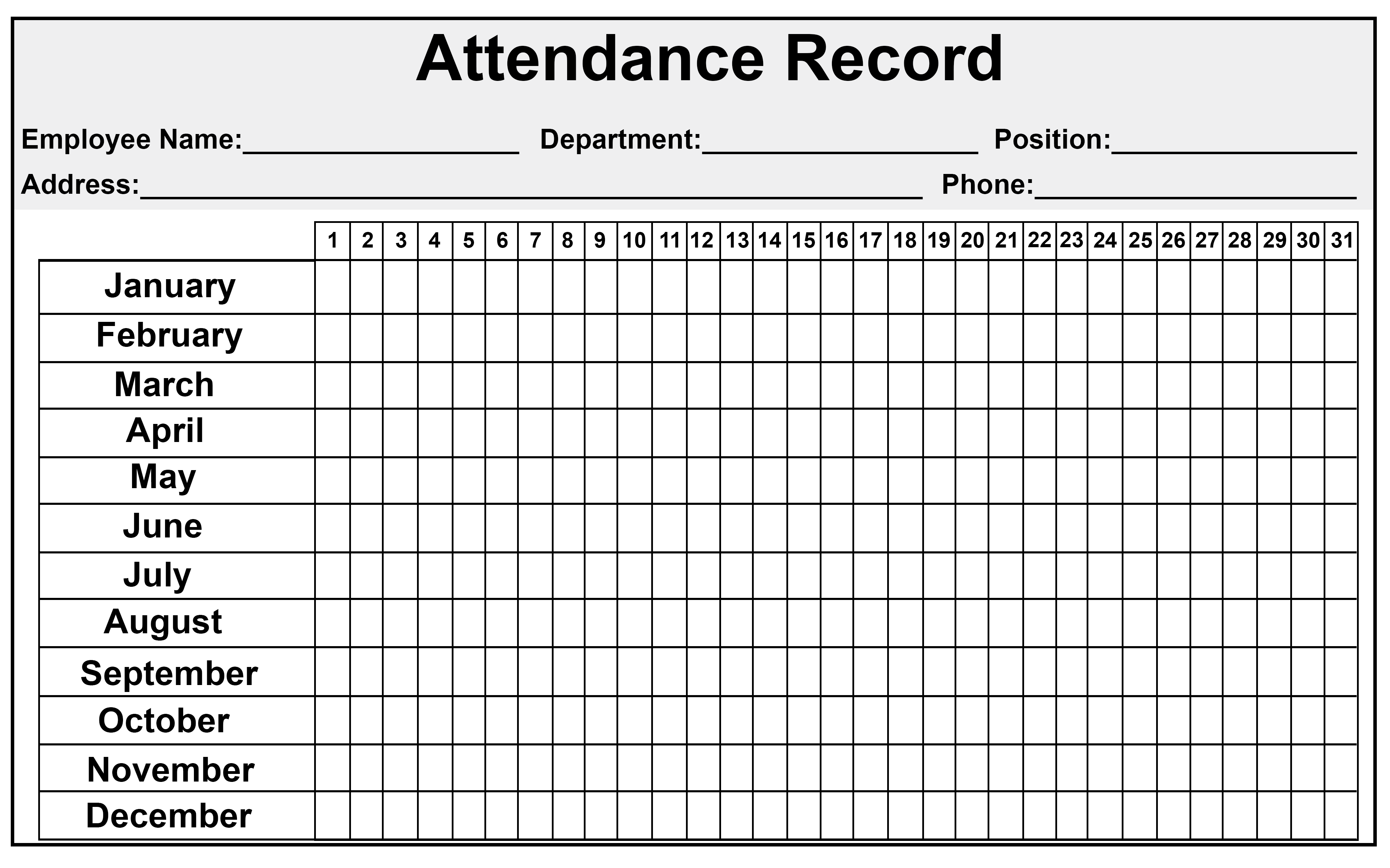 Sample of Office Staff Attendance Sheet Template