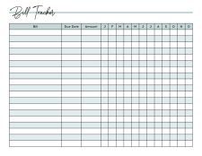 Sample of One Year Bill Organizer Worksheet Template