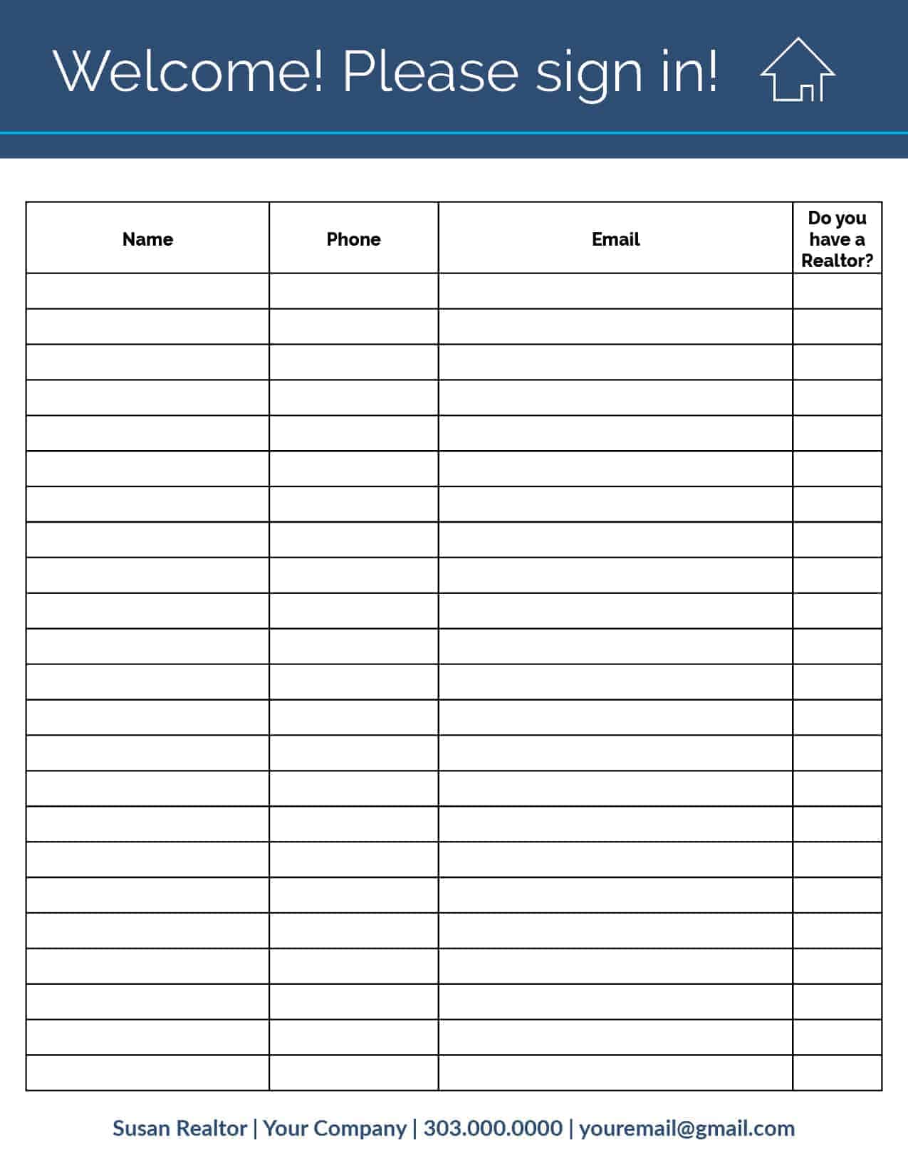 Sample of Open House Sign in Sheet Template