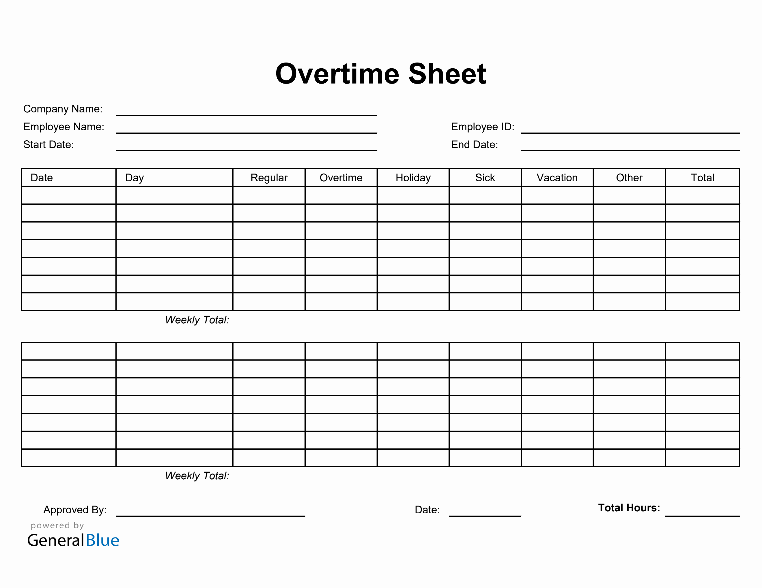 Sample of Overtime Hours Tracker Template