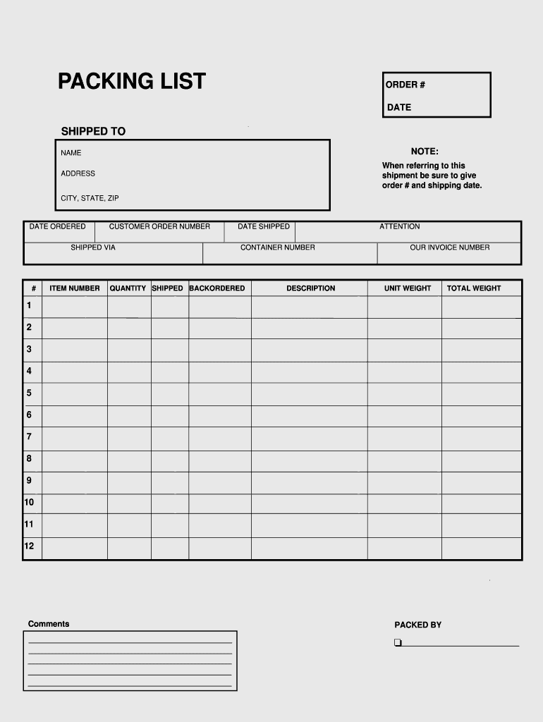 Sample of Packing Slip Template