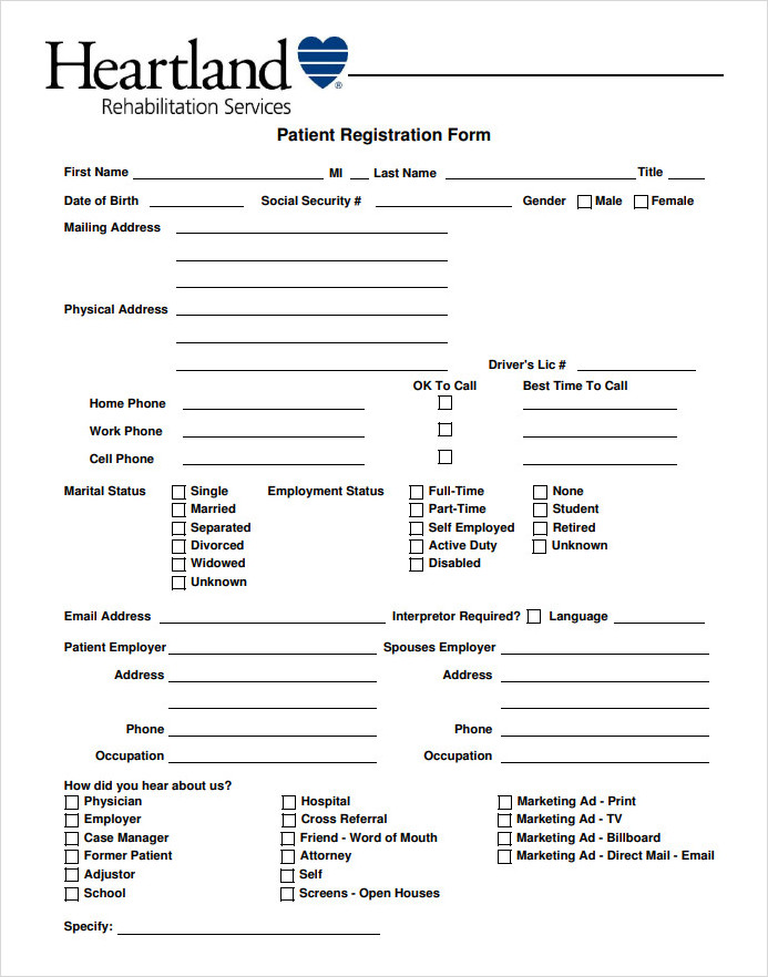 Sample of Patient Registration Form