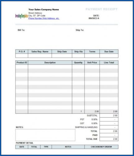 √ Free Printable Payment Receipt Template