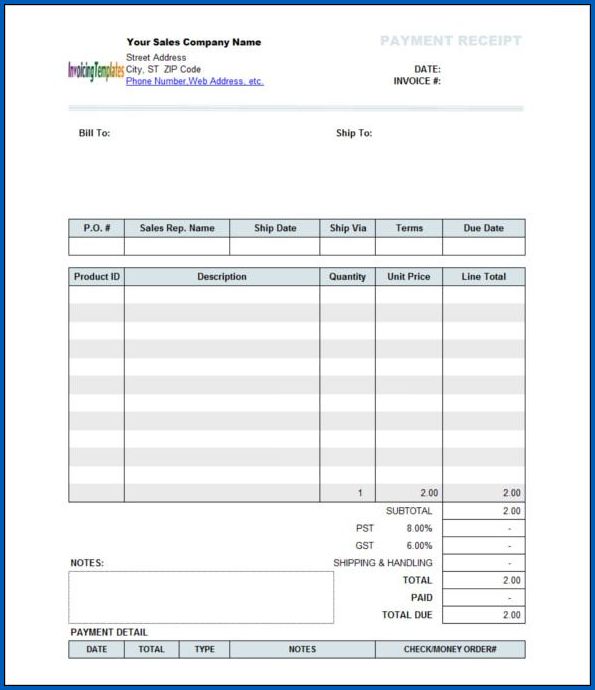 Sample of Payment Receipt Template