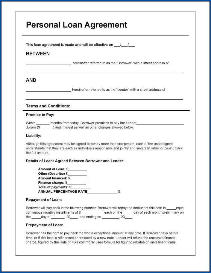 Sample of Personal Loan Agreement Template