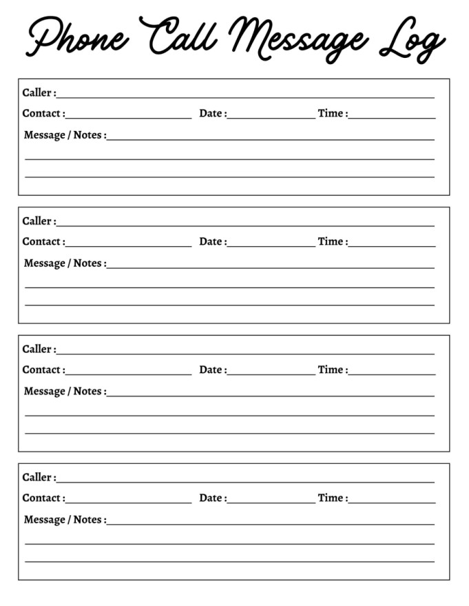 Sample of Phone Message Log Template