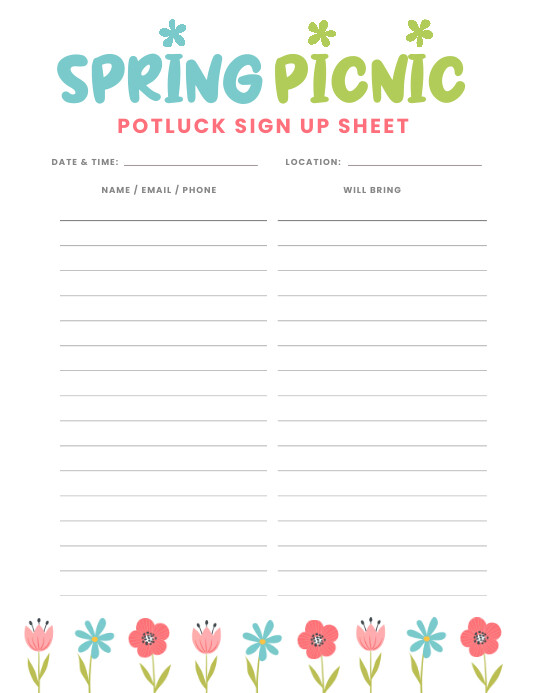 Sample of Picnic Sign Up Sheet Template